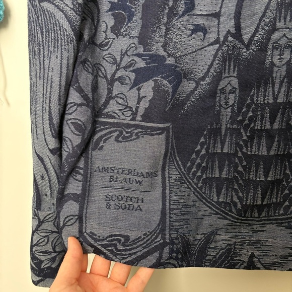 Scotch & Soda Blue Cosmic Graphic Fitted Button Shirt Blouse - Picture 4 of 12